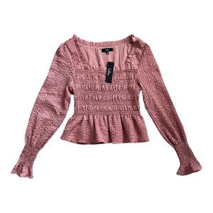 Lulus Pink Smocked Square Neck Long Sleeve Top